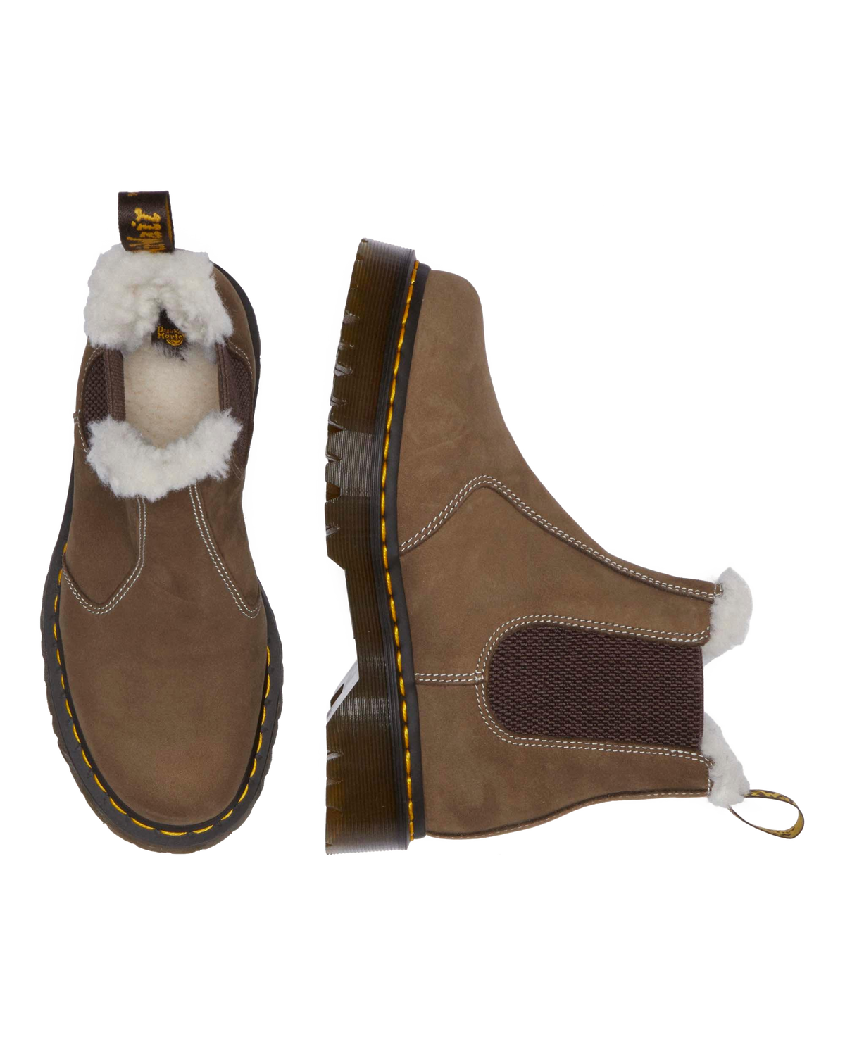 2976 Bex Faux Fur-Lined Platform Chelsea Boots in Khaki