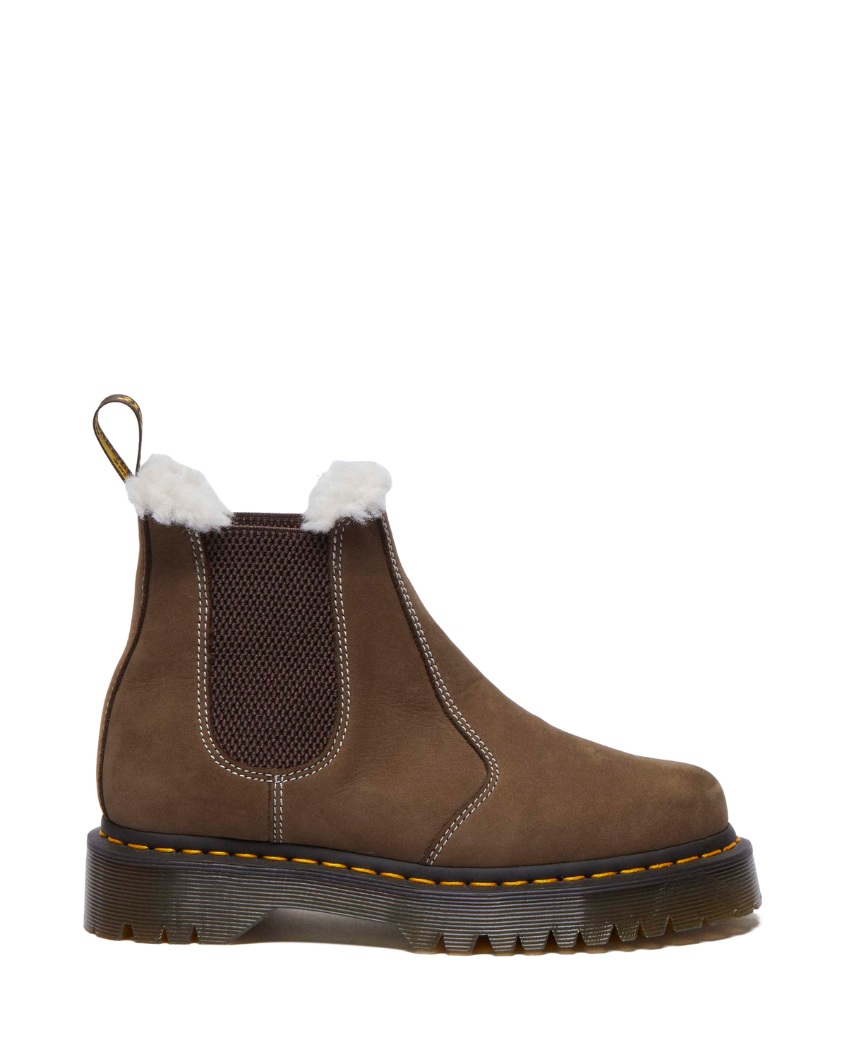 2976 Bex Faux Fur-Lined Platform Chelsea Boots in Khaki