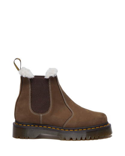2976 Bex Faux Fur-Lined Platform Chelsea Boots in Khaki