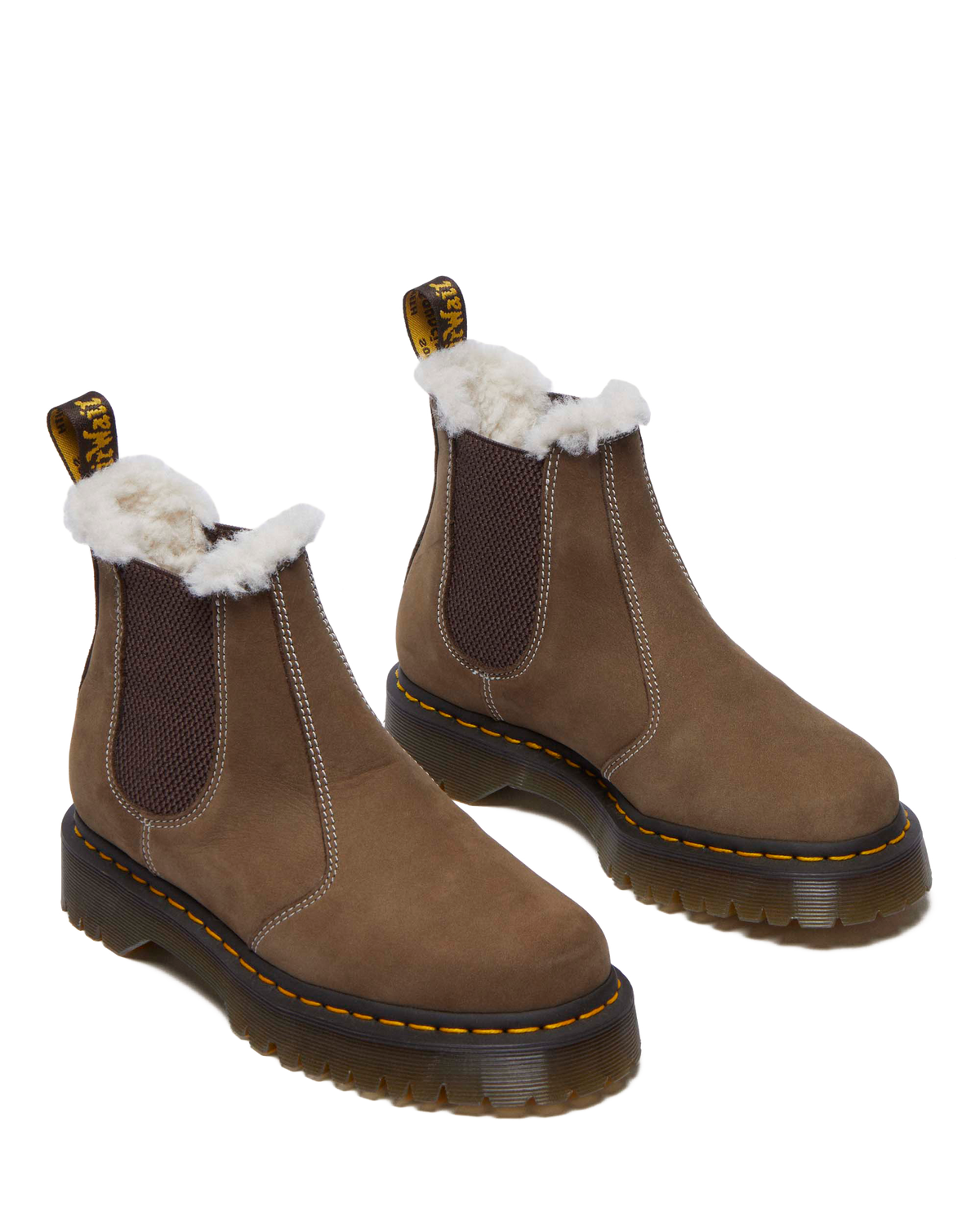 2976 Bex Faux Fur-Lined Platform Chelsea Boots in Khaki