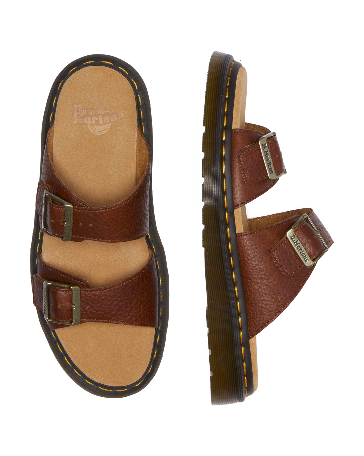 Josef Ambassador Leather Buckle Sandal Slides in Brown