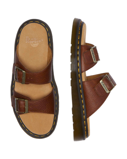 Josef Ambassador Leather Buckle Sandal Slides in Brown