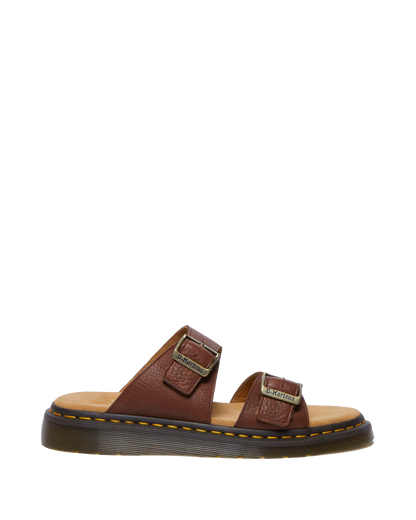Josef Ambassador Leather Buckle Sandal Slides in Brown