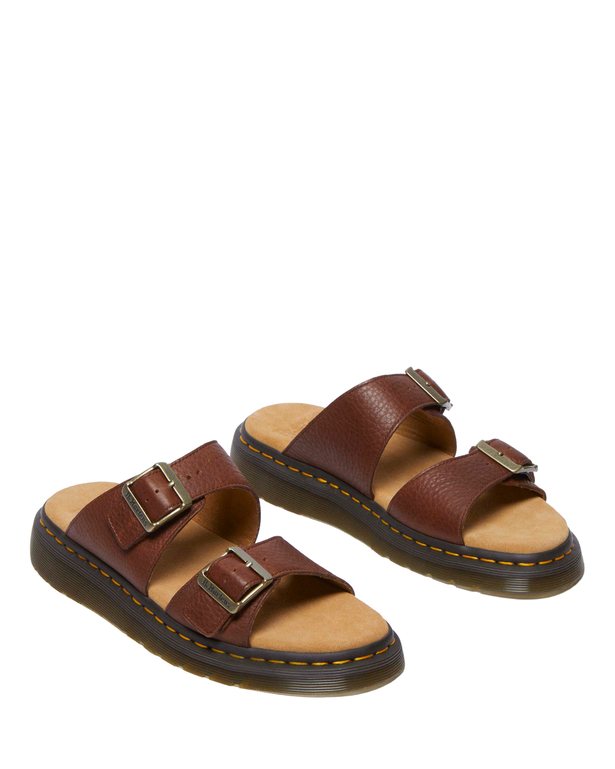 Josef Ambassador Leather Buckle Sandal Slides in Brown