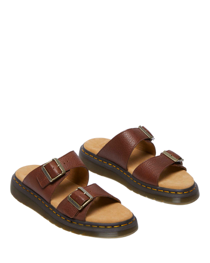 Josef Ambassador Leather Buckle Sandal Slides in Brown