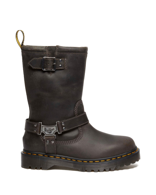 Anistone Hi Leather Biker Boots in Charcoal Grey