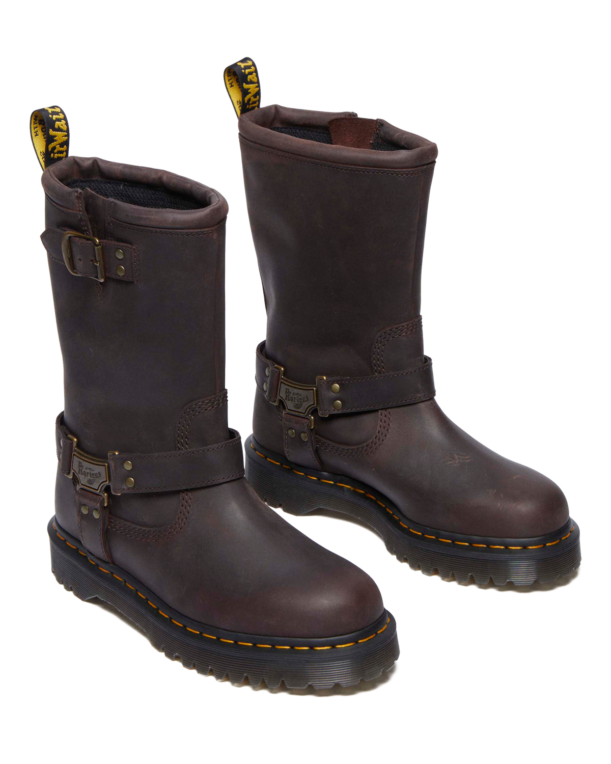 Anistone Hi Leather Biker Boots in Dark Brown