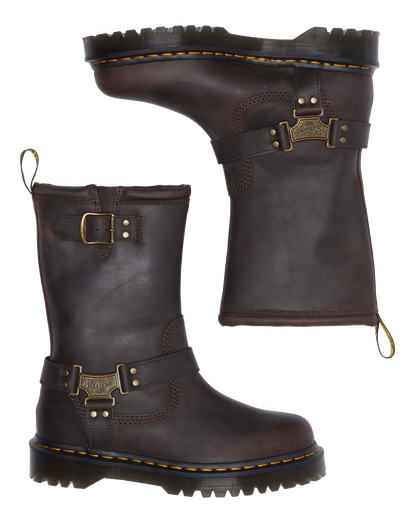Anistone Hi Leather Biker Boots in Dark Brown