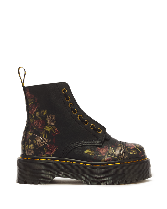 Sinclair Decayed Roses Leather Platform Boots in Black