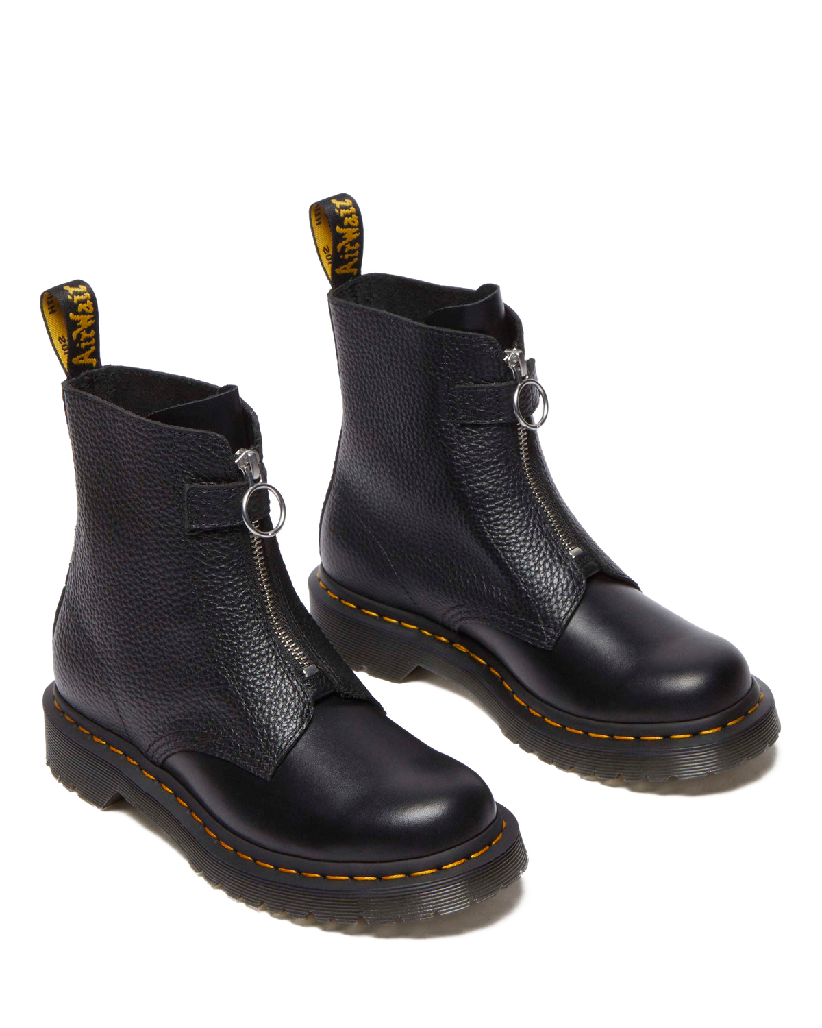 1460  Front Zip Leather Lace Up Boots in Black