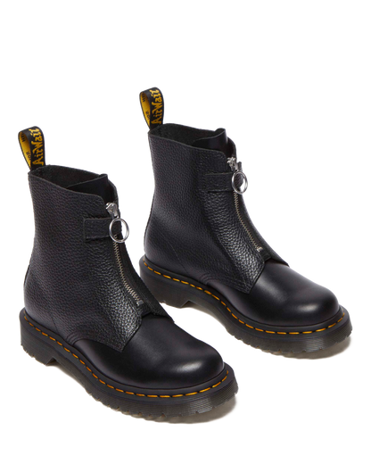 1460  Front Zip Leather Lace Up Boots in Black