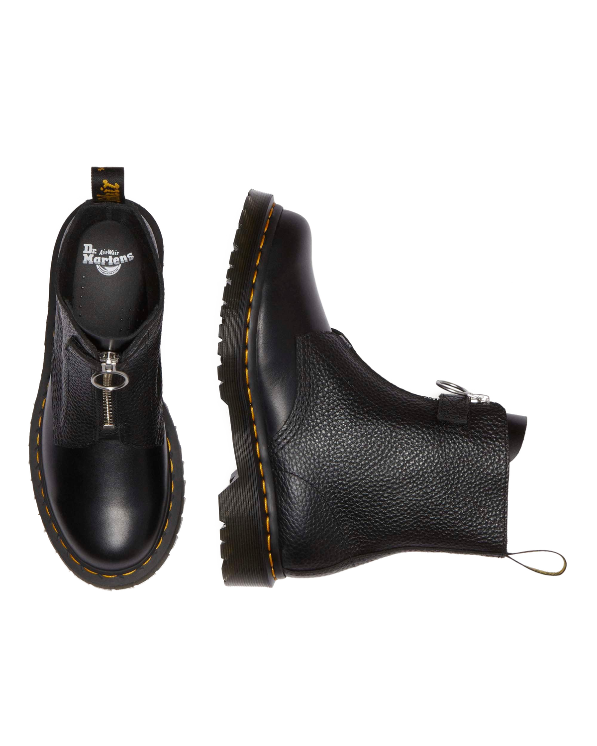 1460  Front Zip Leather Lace Up Boots in Black