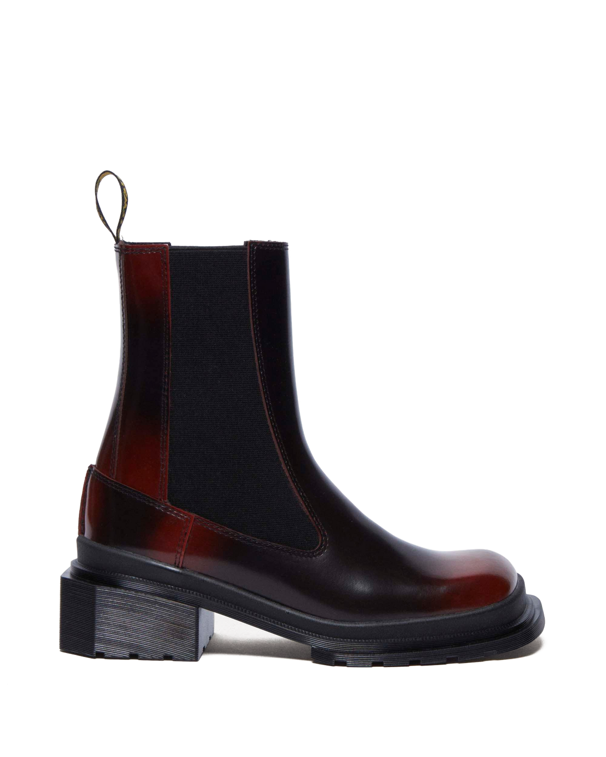 Maybole Square Toe Chelsea Boots in Black+Cherry Red