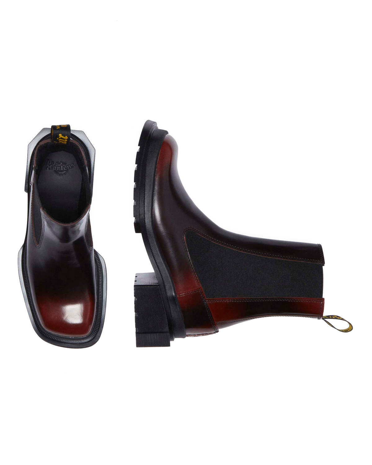 Maybole Square Toe Chelsea Boots in Black+Cherry Red
