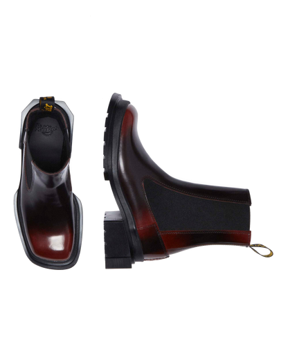 Maybole Square Toe Chelsea Boots in Black+Cherry Red