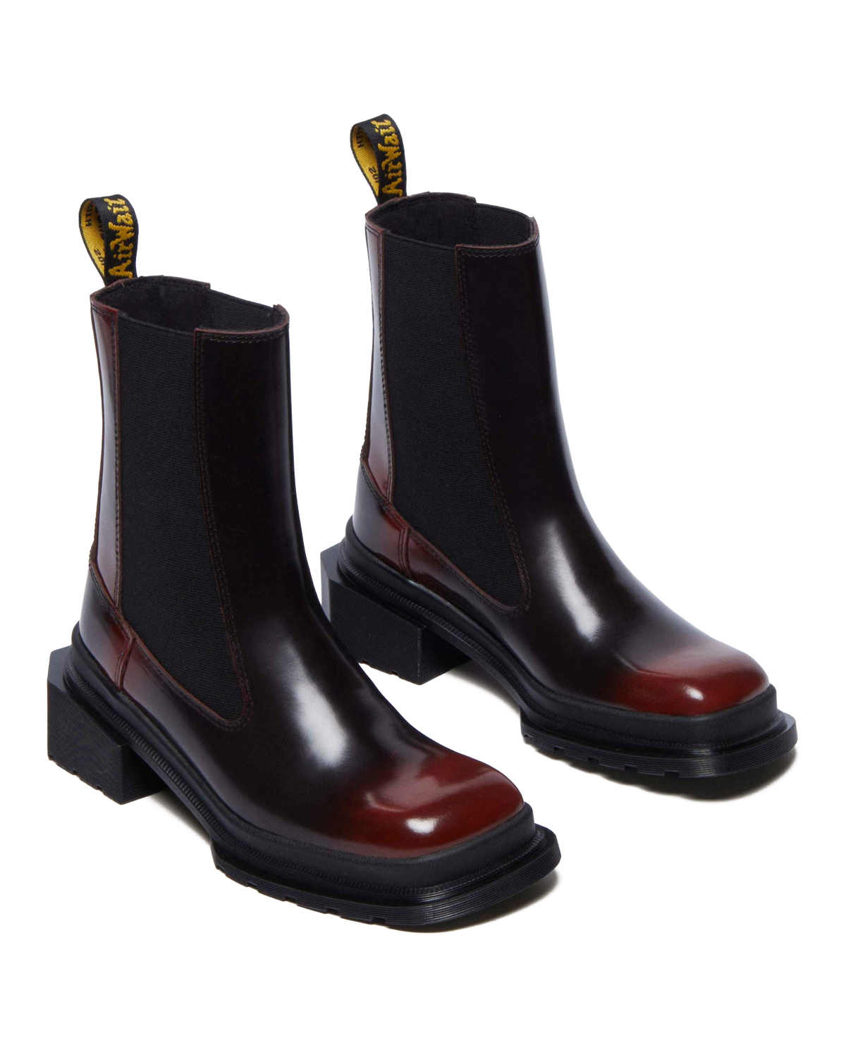 Maybole Square Toe Chelsea Boots in Black+Cherry Red