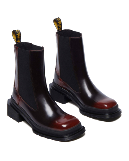 Maybole Square Toe Chelsea Boots in Black+Cherry Red