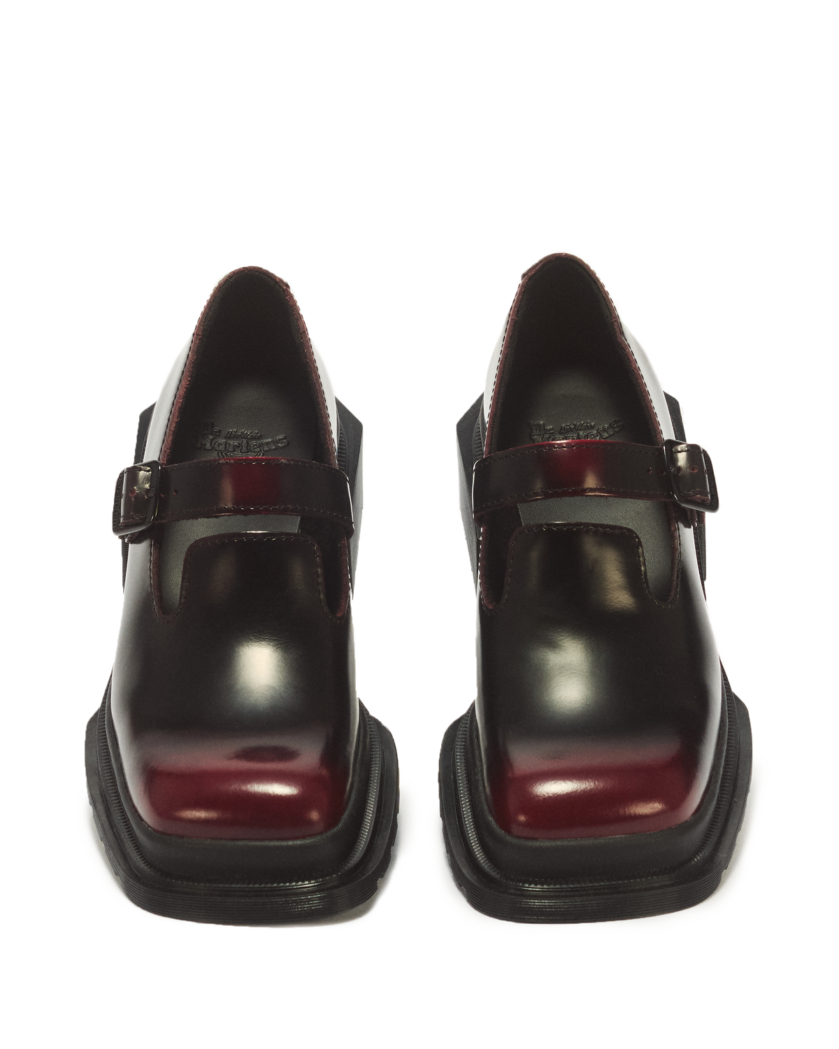 Maybole Square Toe Mary Jane Shoes in Black+Cherry Red