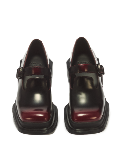 Maybole Square Toe Mary Jane Shoes in Black+Cherry Red