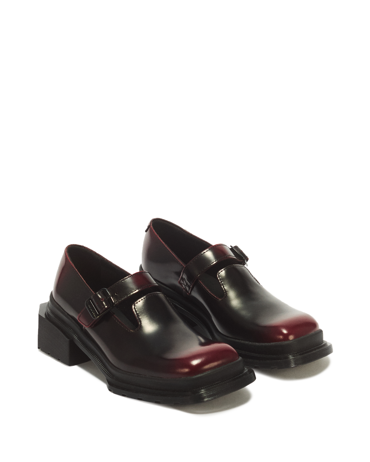 Maybole Square Toe Mary Jane Shoes in Black+Cherry Red
