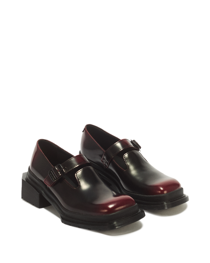 Maybole Square Toe Mary Jane Shoes in Black+Cherry Red
