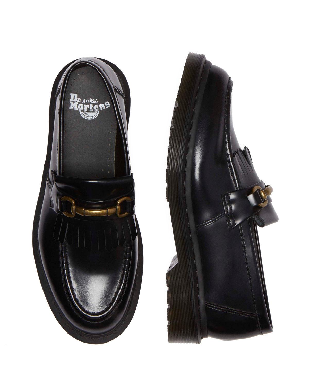 Adrian Snaffle Smooth Leather Kiltie Loafers in Black