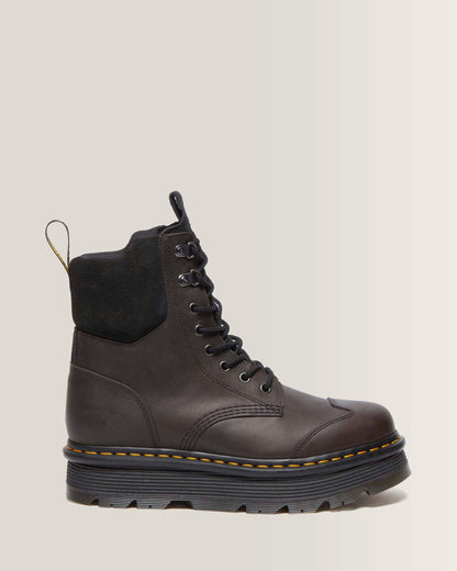 Zebzag 8 Ties Burnish Waxy Lace Up Boots in Black+Charcoal Grey