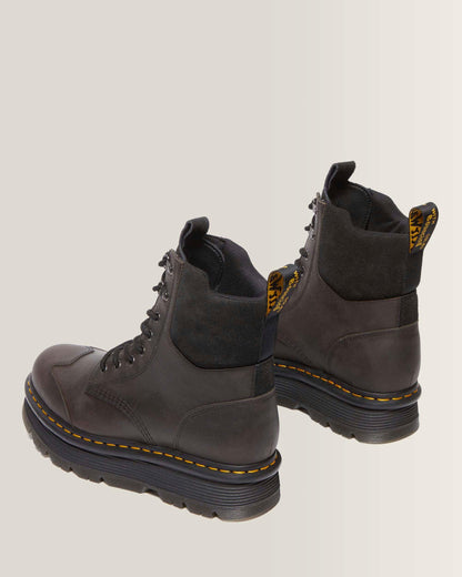 Zebzag 8 Ties Burnish Waxy Lace Up Boots in Black+Charcoal Grey