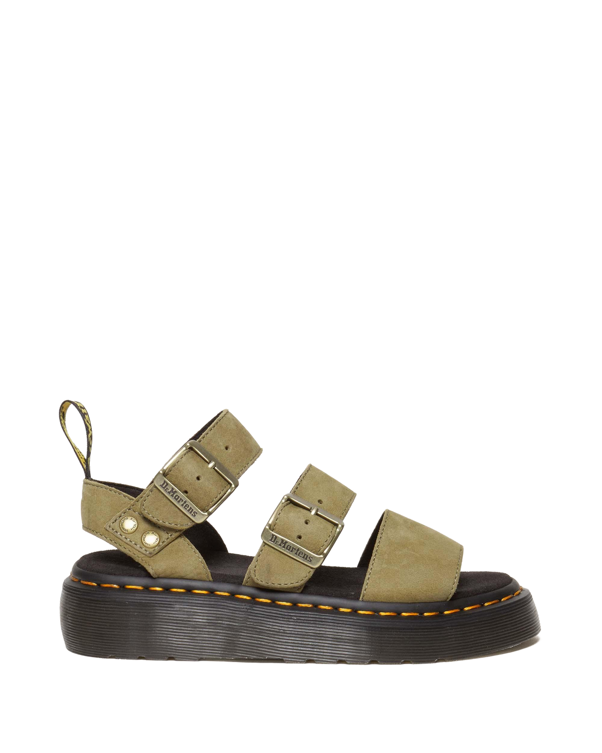 Gryphon Tumbled Nubuck Leather Platform Sandals in Muted Olive
