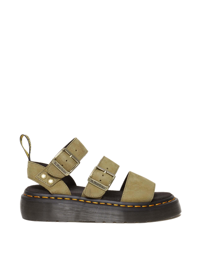 Gryphon Tumbled Nubuck Leather Platform Sandals in Muted Olive