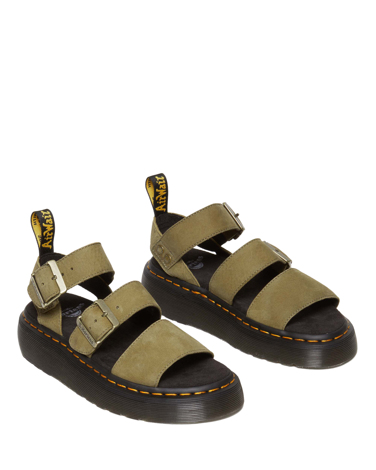 Gryphon Tumbled Nubuck Leather Platform Sandals in Muted Olive