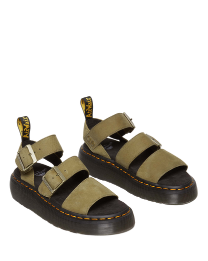 Gryphon Tumbled Nubuck Leather Platform Sandals in Muted Olive