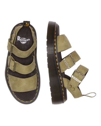 Gryphon Tumbled Nubuck Leather Platform Sandals in Muted Olive