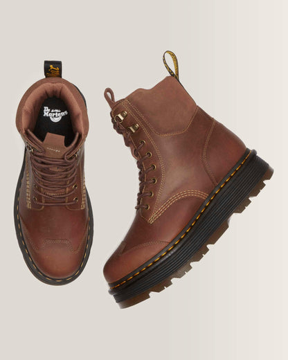 Zebzag 8 Ties Burnish Waxy Lace Up Boots in Tan