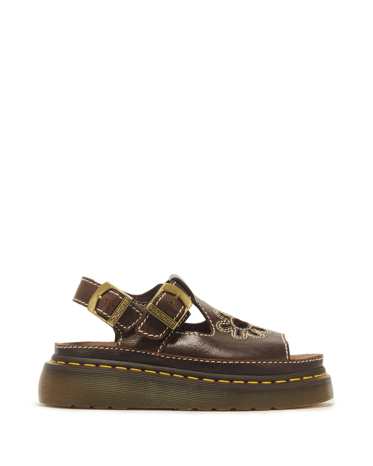 Dunnet Flower Full Grain Leather Sandals in Brown