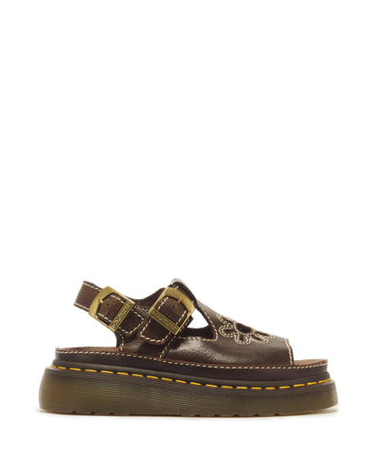 Dunnet Flower Full Grain Leather Sandals in Brown