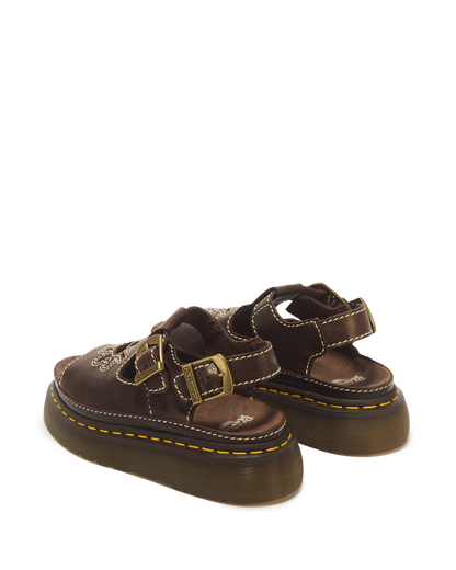 Dunnet Flower Full Grain Leather Sandals in Brown