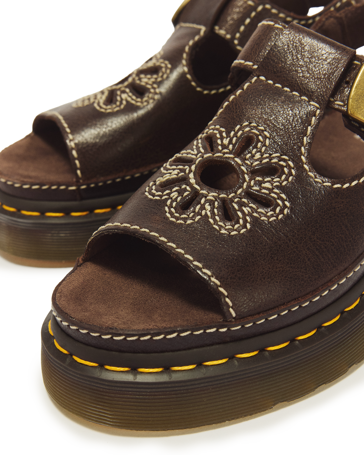 Dunnet Flower Full Grain Leather Sandals in Brown