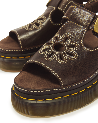 Dunnet Flower Full Grain Leather Sandals in Brown