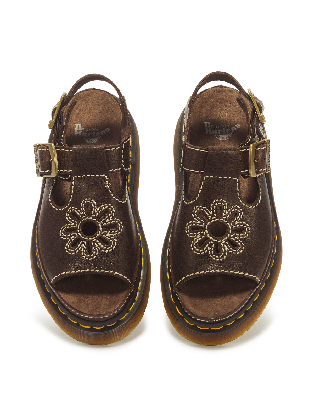 Dunnet Flower Full Grain Leather Sandals in Brown