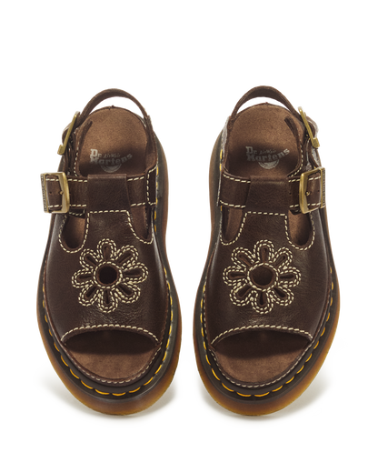 Dunnet Flower Full Grain Leather Sandals in Brown