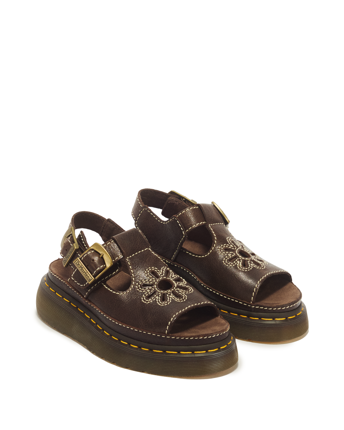 Dunnet Flower Full Grain Leather Sandals in Brown