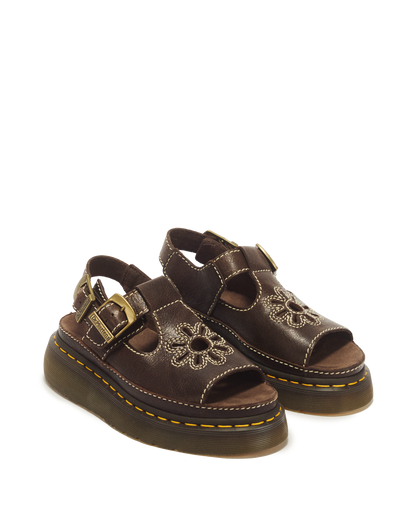 Dunnet Flower Full Grain Leather Sandals in Brown
