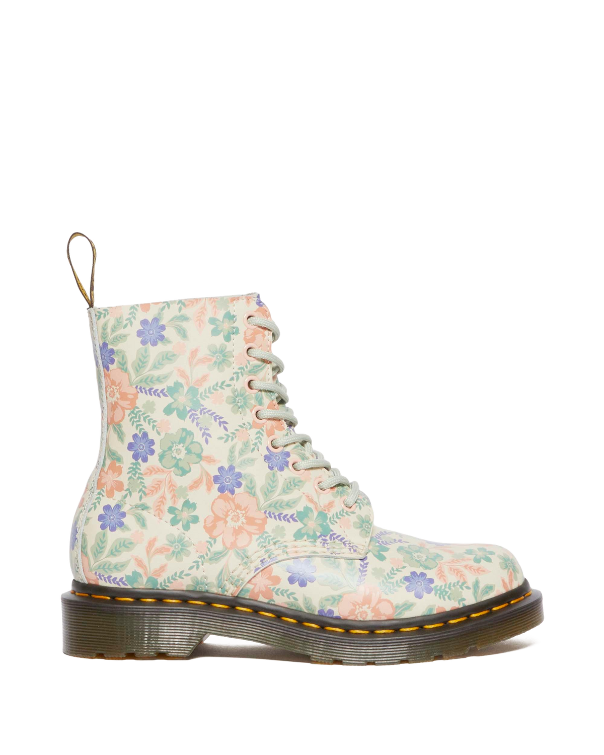 1460 Pascal floral reclaimed leather boots in Cloud Cream+Multi