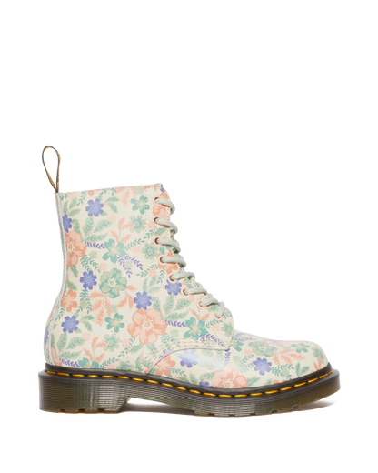 1460 Pascal floral reclaimed leather boots in Cloud Cream+Multi