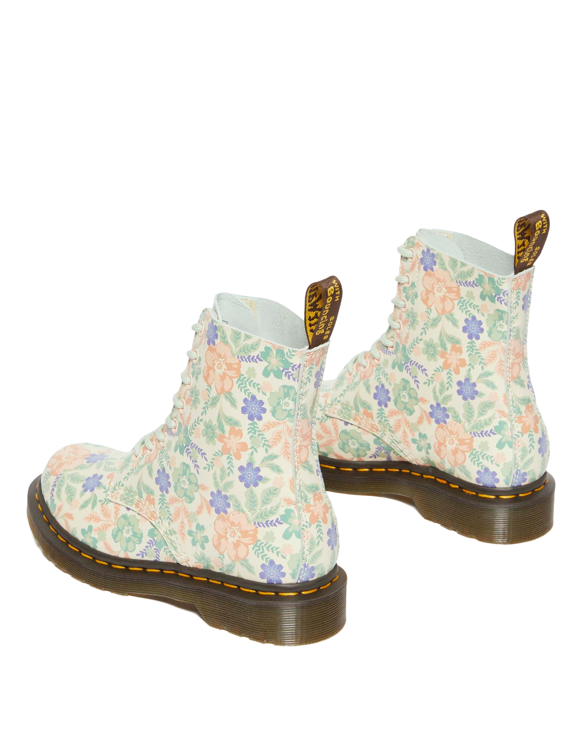 1460 Pascal floral reclaimed leather boots in Cloud Cream+Multi