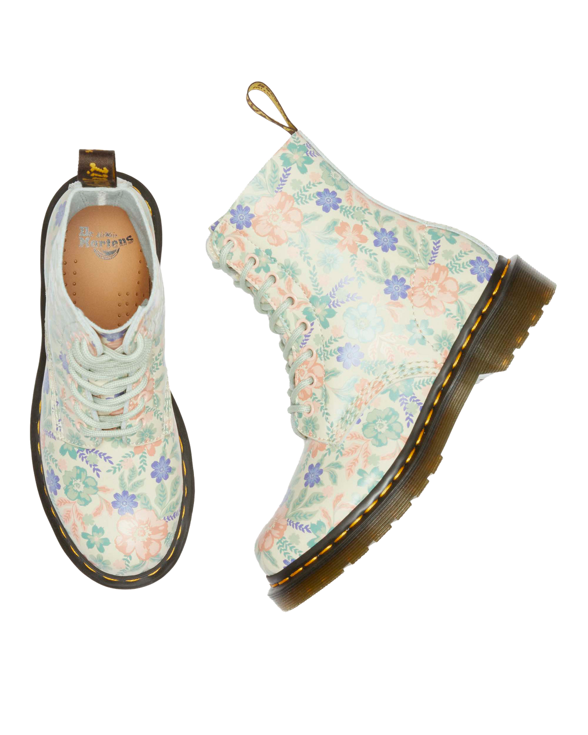 1460 Pascal floral reclaimed leather boots in Cloud Cream+Multi