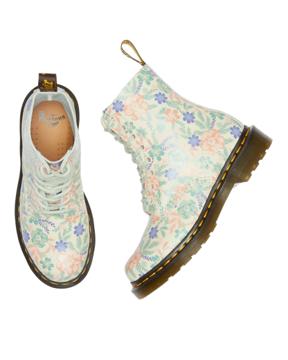1460 Pascal floral reclaimed leather boots in Cloud Cream+Multi