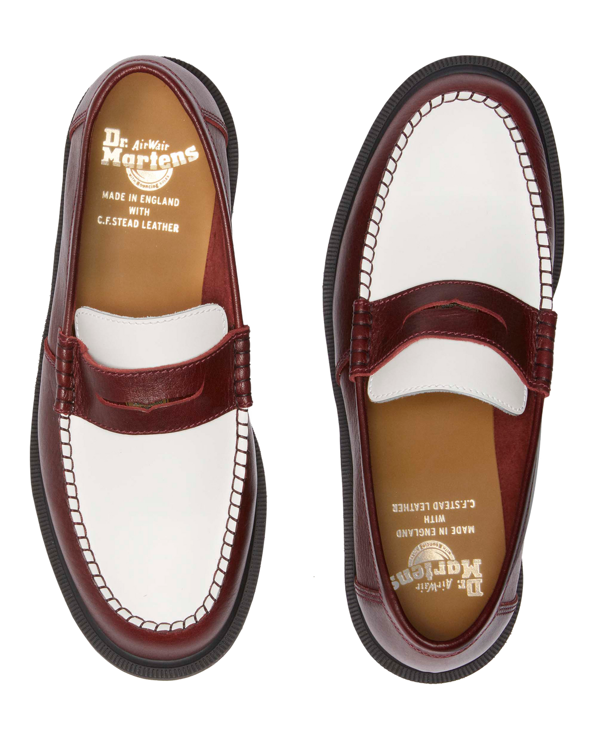 Penton Made In England Two-Tone Leather Loafers in Burgundy+White