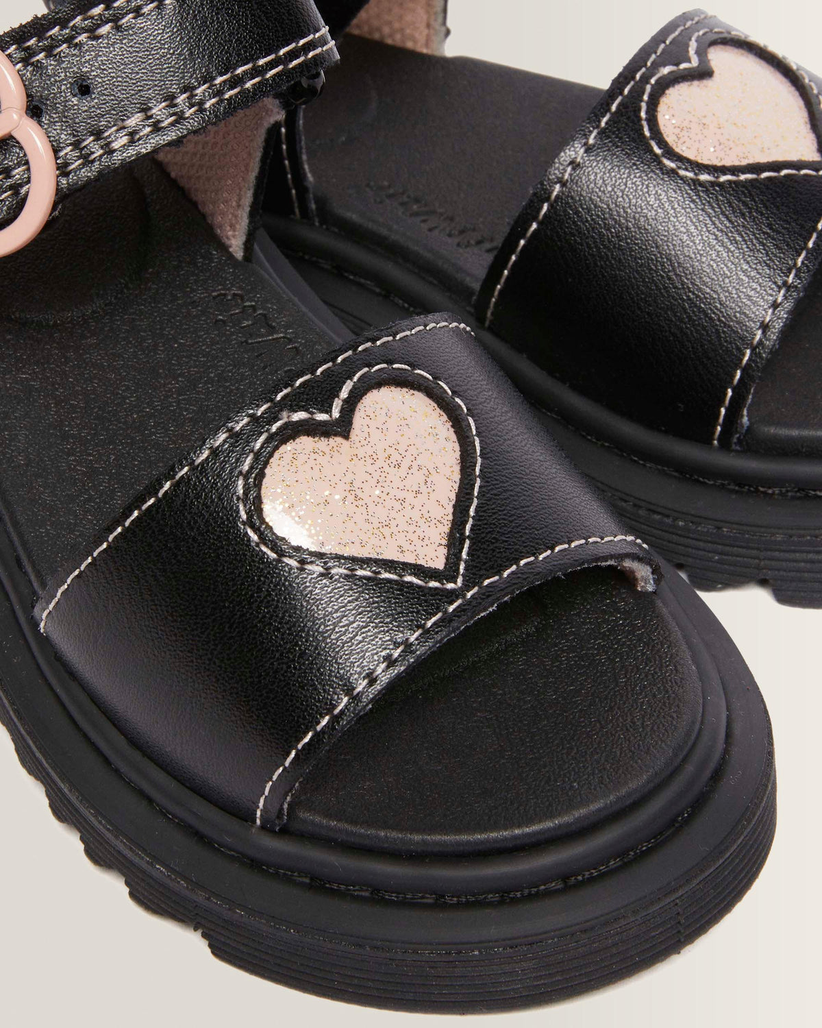Toddler Marlow Hearts leather Sandals in Black+Powder Pink